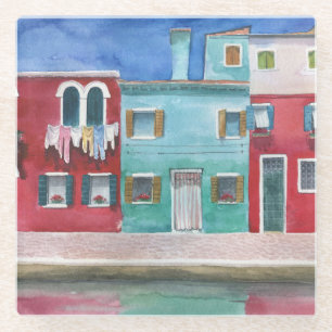 Dessous-de-verre En Verre Aquarelle Italie : Main tirée