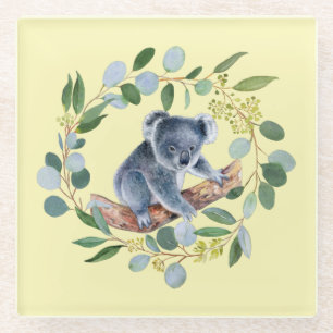 Dessous-de-verre En Verre Aquarelle Koala et couronne d'Eucalyptus