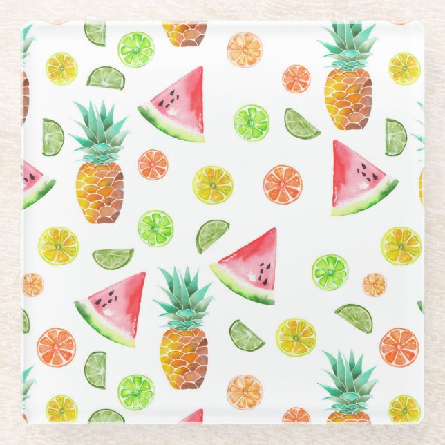 Dessous-de-verre En Verre Aquarelle Motif de fruits en conserve (Devant)