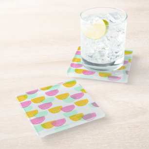 Dessous-de-verre En Verre Aquarelle Motif Pastèque Rose Vert Jaune