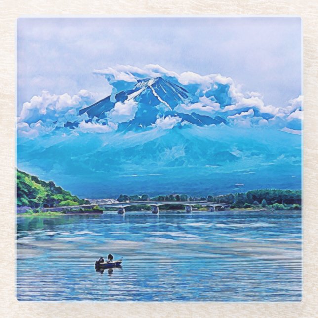 Dessous-de-verre En Verre Aquarelle paisible Design d'art japonais (Devant)