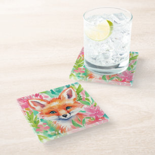Dessous-de-verre En Verre Aquarelle Preppy Palm Beach Fox en fleurs