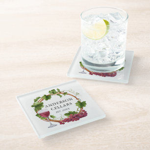 Dessous-de-verre En Verre Aquarelle Raisin Vins Nom de la couronne Cave à vi