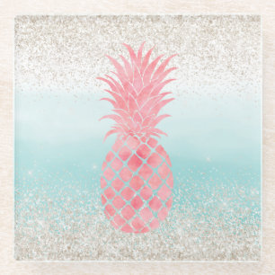Dessous-de-verre En Verre Aquarelle rose Fille Ananas tropical