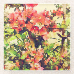 Dessous-de-verre En Verre Aquarelle rose rouge Motif floral 1