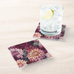 Dessous-de-verre En Verre Aquarelle Rouge rose Dahlia Motif Design