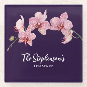 Dessous-de-verre En Verre Aquarelle teinte rose Orchidées Peinture