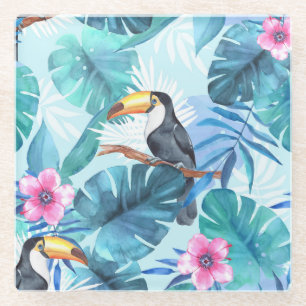 Dessous-de-verre En Verre Aquarelle Toucans : Tropical Seamless