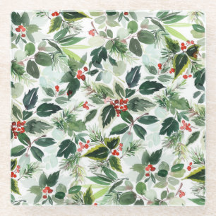 Dessous-de-verre En Verre Aquarelle Variée Holly Motif Noël
