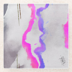 Dessous-de-verre En Verre Aquarelle violet et rose Abstrait