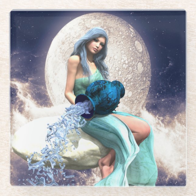 Dessous-de-verre En Verre Aquarius - Une femme qui verse de l'eau d'un Jug (Devant)