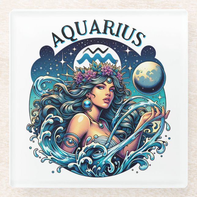 Dessous-de-verre En Verre Aquarius Water Bearer Beautiful Woman Astrology  (Devant)