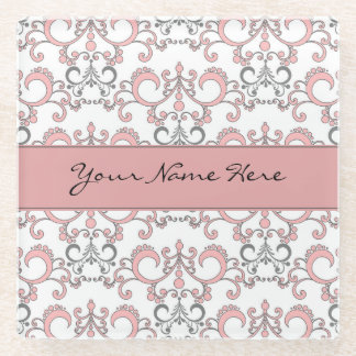 Dessous-de-verre En Verre Arabesque pâle de rose en pastel et de gris sur le