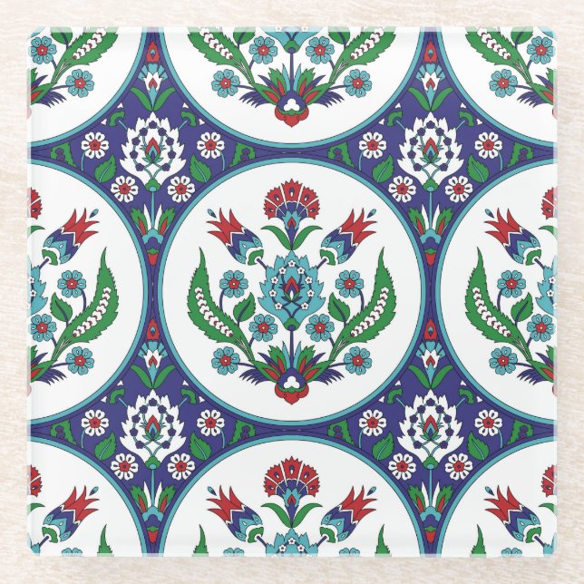 Dessous-de-verre En Verre arabique turque, fleurs de tulipe, motif sans cout (Devant)