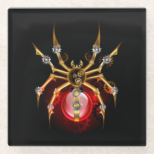 Dessous-de-verre En Verre Araignée en vapeur noire (Devant)