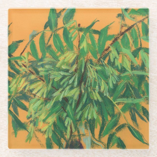 Dessous-de-verre En Verre Arbre à cendres, vert jaune verdure estivale art f (Devant)