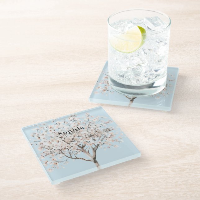 Dessous-de-verre En Verre Arbre à fleurs rose (Incliné)