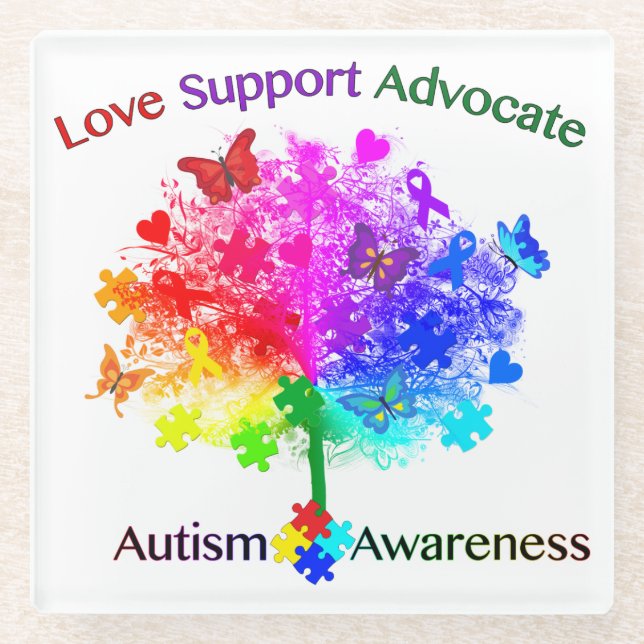 Dessous-de-verre En Verre Arbre arc-en-ciel Autisme (Devant)