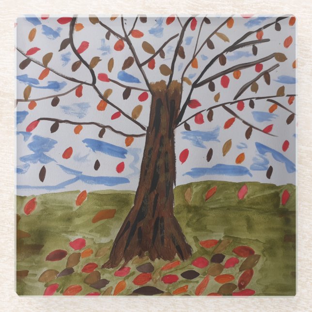 Dessous-de-verre En Verre Arbre d'automne (Devant)