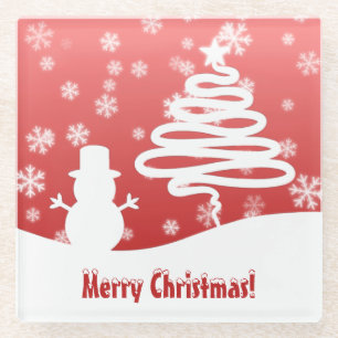 Dessous-de-verre En Verre Arbre de Noël blanc et Snowman