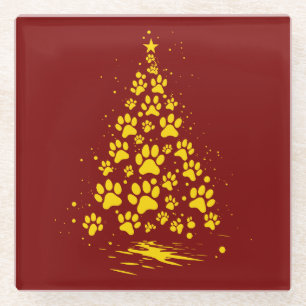 Dessous-de-verre En Verre Arbre de Noël Empreinte de Patte Amateur de Chien