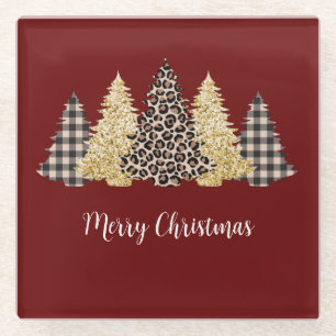 Dessous-de-verre En Verre Arbre de Noël Imprimé Guépard Plaid Buffle Paillet