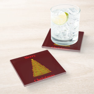 Dessous-de-verre En Verre Arbre de Noël Or Dessous de verre rouge foncé