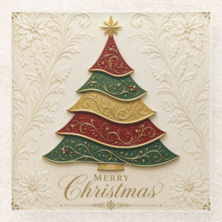 Dessous-de-verre En Verre Arbre de Noël orné d'émail doré