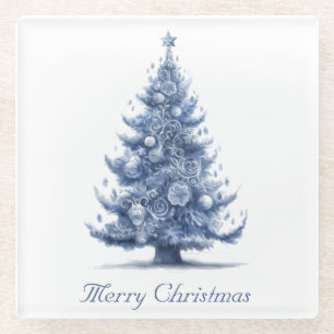 Dessous-de-verre En Verre Arbre de Noël personnalisé bleu et blanc de Delft