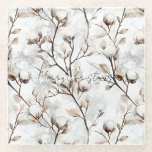 Dessous-de-verre En Verre Arbre de Noël romantique à fleurs blanches