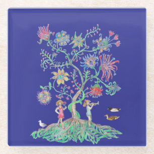 Dessous-de-verre En Verre Arbre de vie et canards colverts