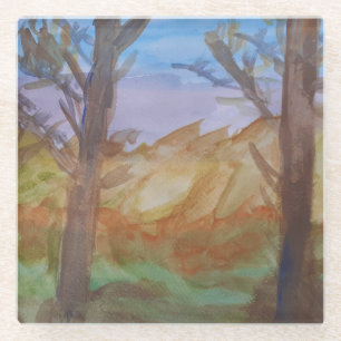 Dessous-de-verre En Verre Arbres au coucher du soleil