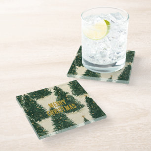 Dessous-de-verre En Verre Arbres de Noël Green Gold