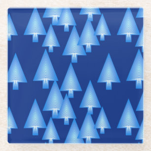 Dessous-de-verre En Verre Arbres de Noël métalliques modernes - bleu foncé