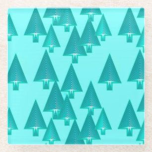 Dessous-de-verre En Verre Arbres de Noël métalliques modernes - turquoise
