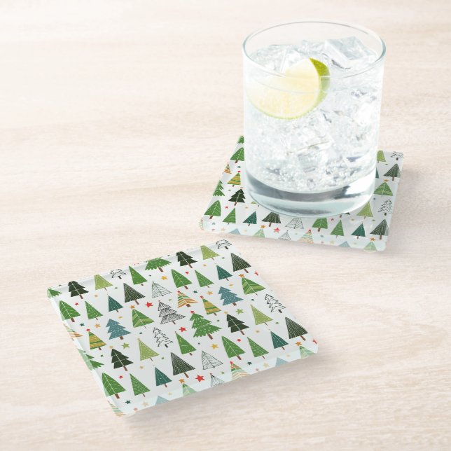 Dessous-de-verre En Verre Arbres rétro (Incliné)