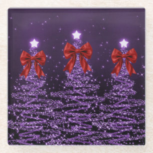 Dessous-de-verre En Verre Arbres scintillants de Noël violets avec un faux n