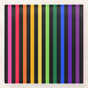 Dessous-de-verre En Verre Arc-en-ciel et rayures noires