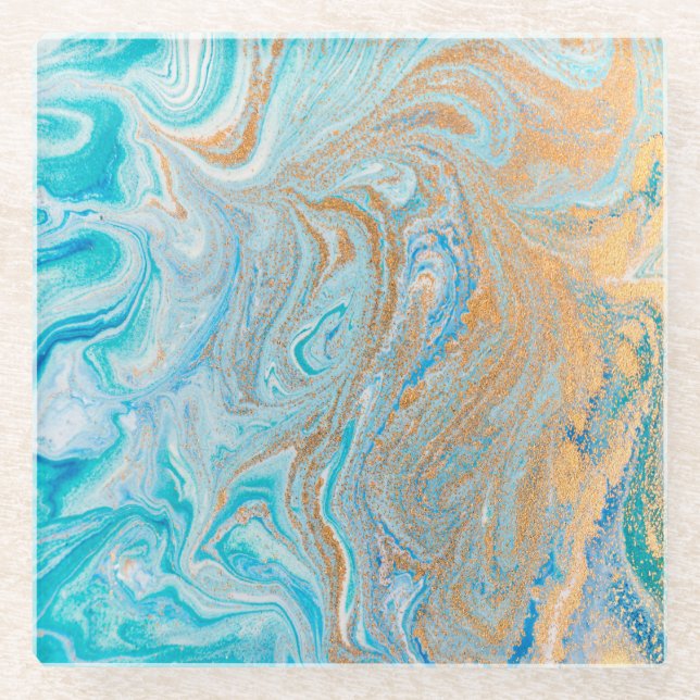 Dessous-de-verre En Verre Argent de marbre d'or de turquoise, beau, élégant, (Devant)