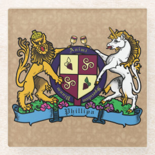 Dessous-de-verre En Verre Armoiries du lion et de la licorne à vin rampant