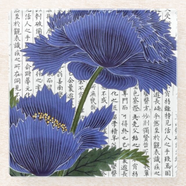 Dessous-de-verre En Verre Arrière - plan asiatique BluePoppies sur Kanji (Devant)