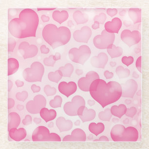 Dessous-de-verre En Verre Arrière - plan avec des coeurs