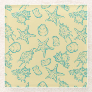 Dessous-de-verre En Verre Arrière - plan avec des coquilles. Tiré par la