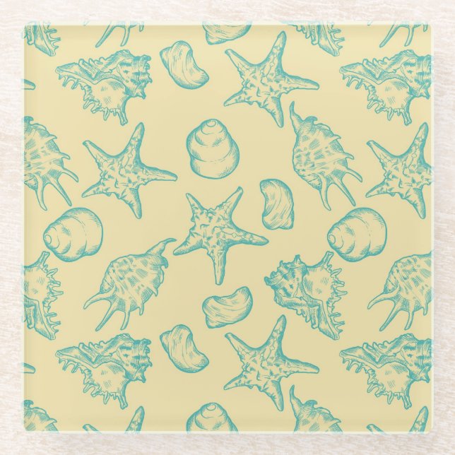 Dessous-de-verre En Verre Arrière - plan avec des coquilles. Tiré par la (Devant)