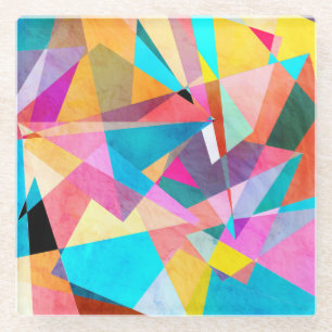Dessous-de-verre En Verre Arrière - plan d'aquarelle géométrique couleur Abs