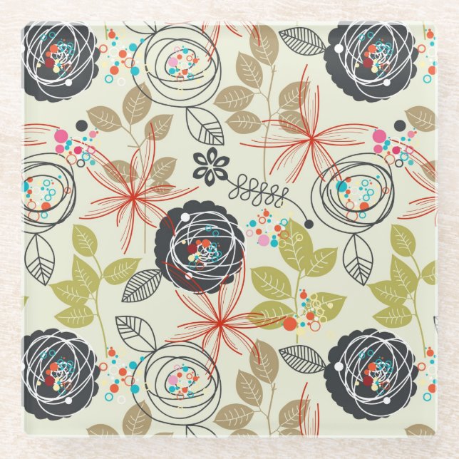 Dessous-de-verre En Verre Arrière - plan floral (Devant)