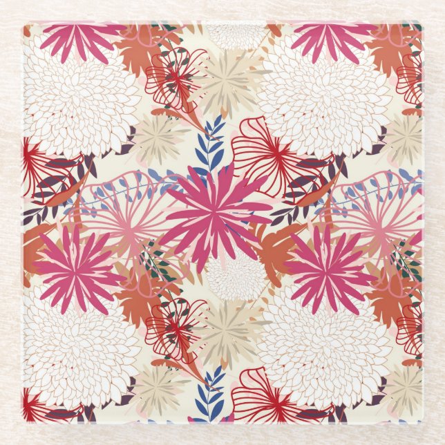 Dessous-de-verre En Verre Arrière - plan floral 3 (Devant)