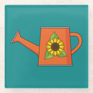 Dessous-de-verre En Verre Arrosage orange avec tournesol