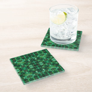 Dessous-de-verre En Verre Art à l'encre alcoolique abstrait vert Oasis