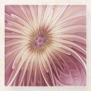 Dessous-de-verre En Verre Art Abstrait Fractal Fleur & Tons de Bourgogne